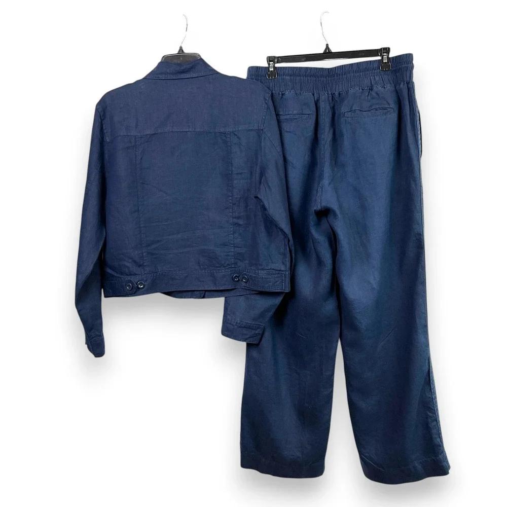 Quince European Linen Jacket and Pants Set Womens Large Navy Blue Minimalist Lux